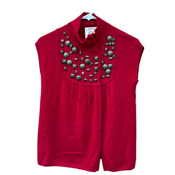 Qi Cashmere Sweaters - Qi Cashmere Sleeveless Open-style Cardigan w/ embellishments. Hot pink, Sz small